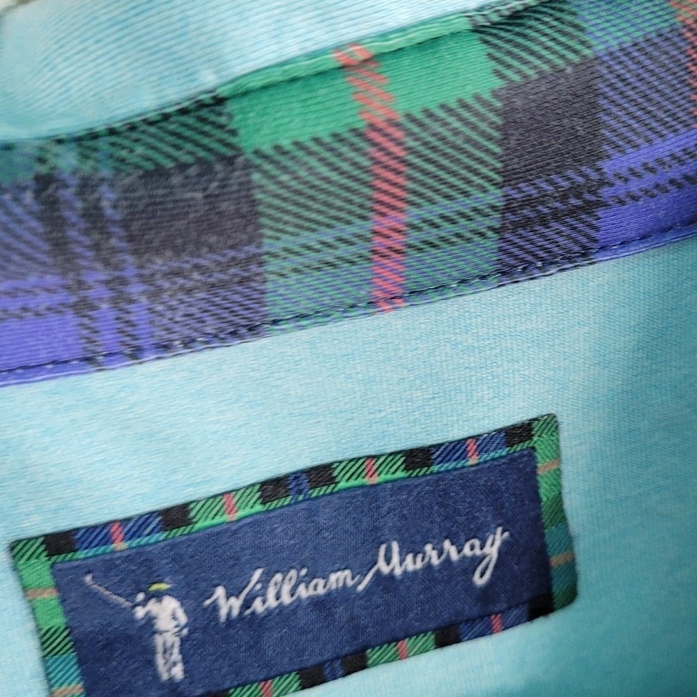 William Murray Polo Shirt Men's XL Light Blue Golf Plaid Trim Performance Casual